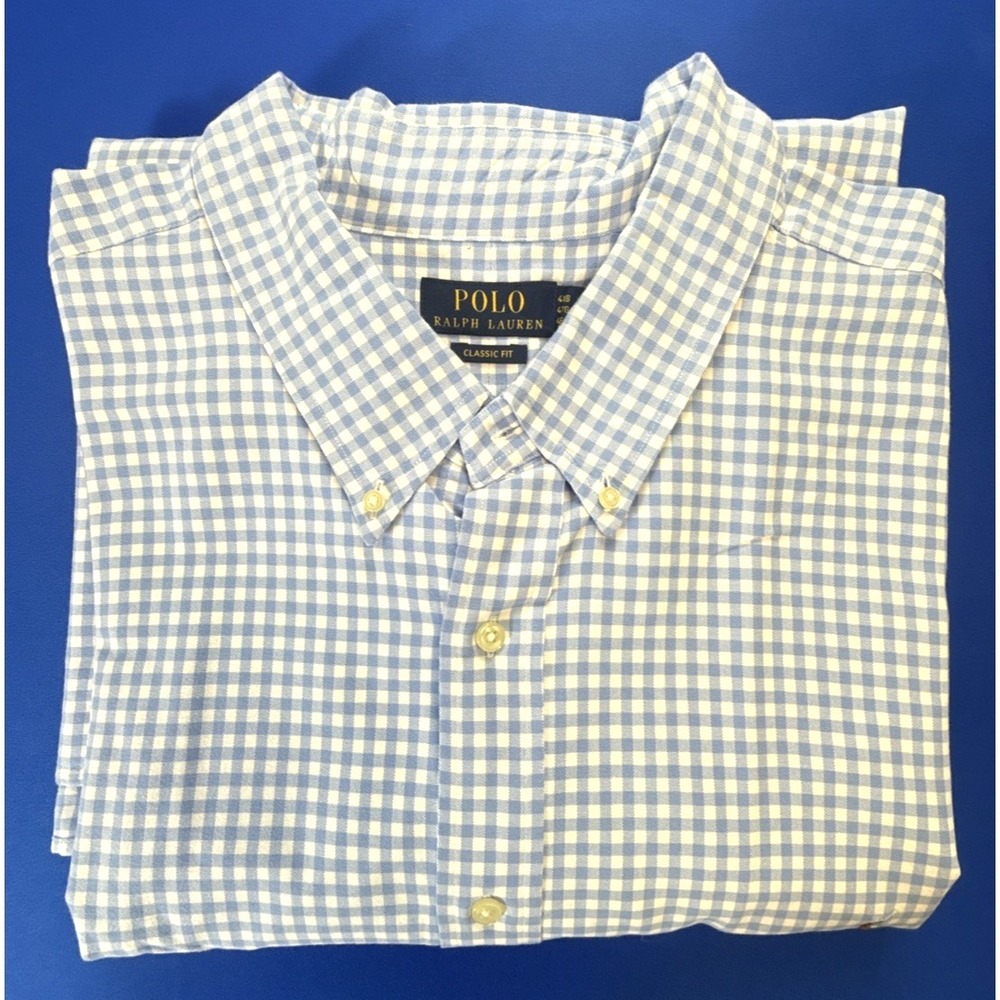 Ralph Lauren Classic Fit Mens 4XB Long Sleeve Button Down Shirt Blue White Check